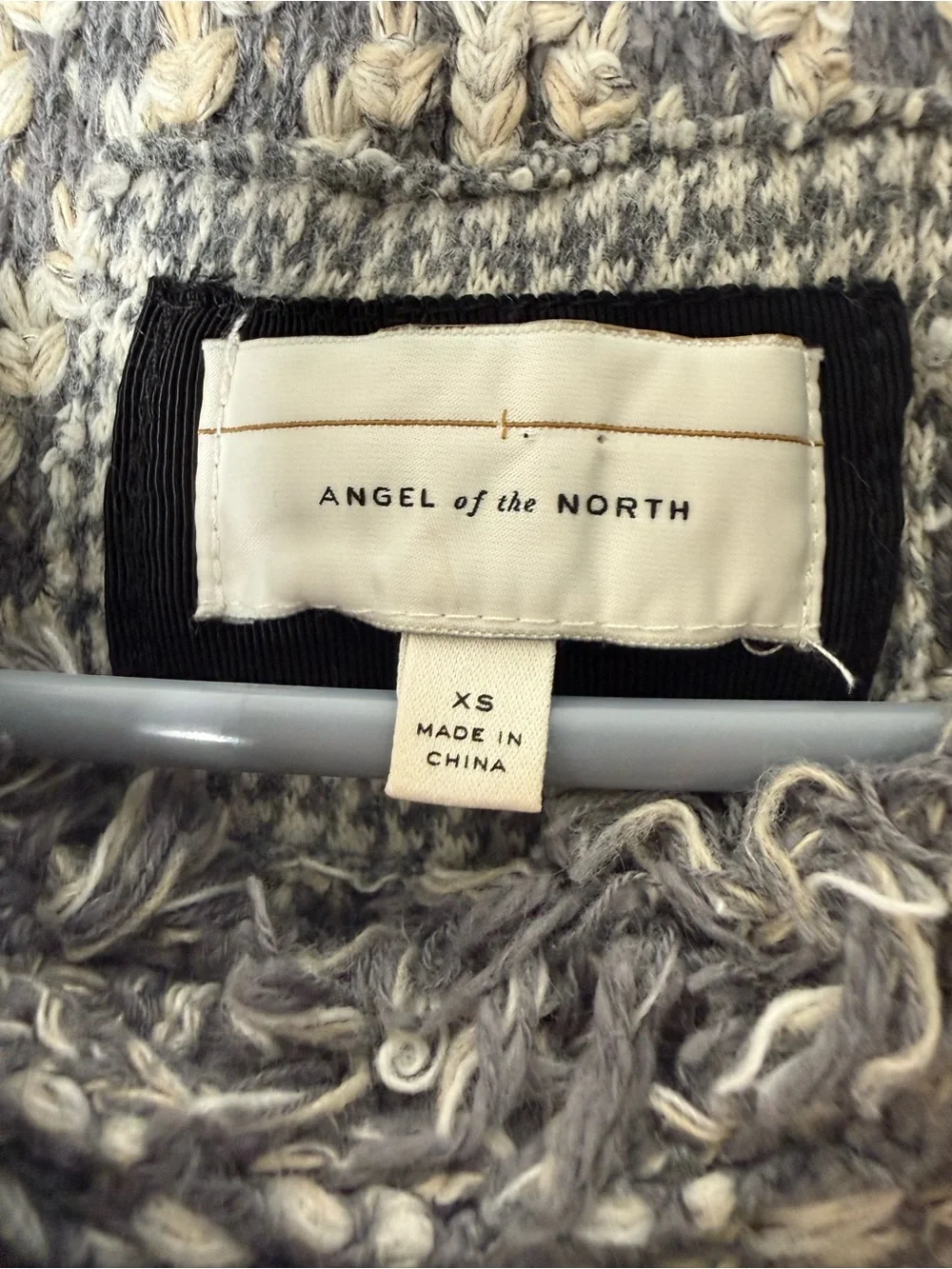 Angel Of The North Gray and Cream Fringe Knit Cardigan
